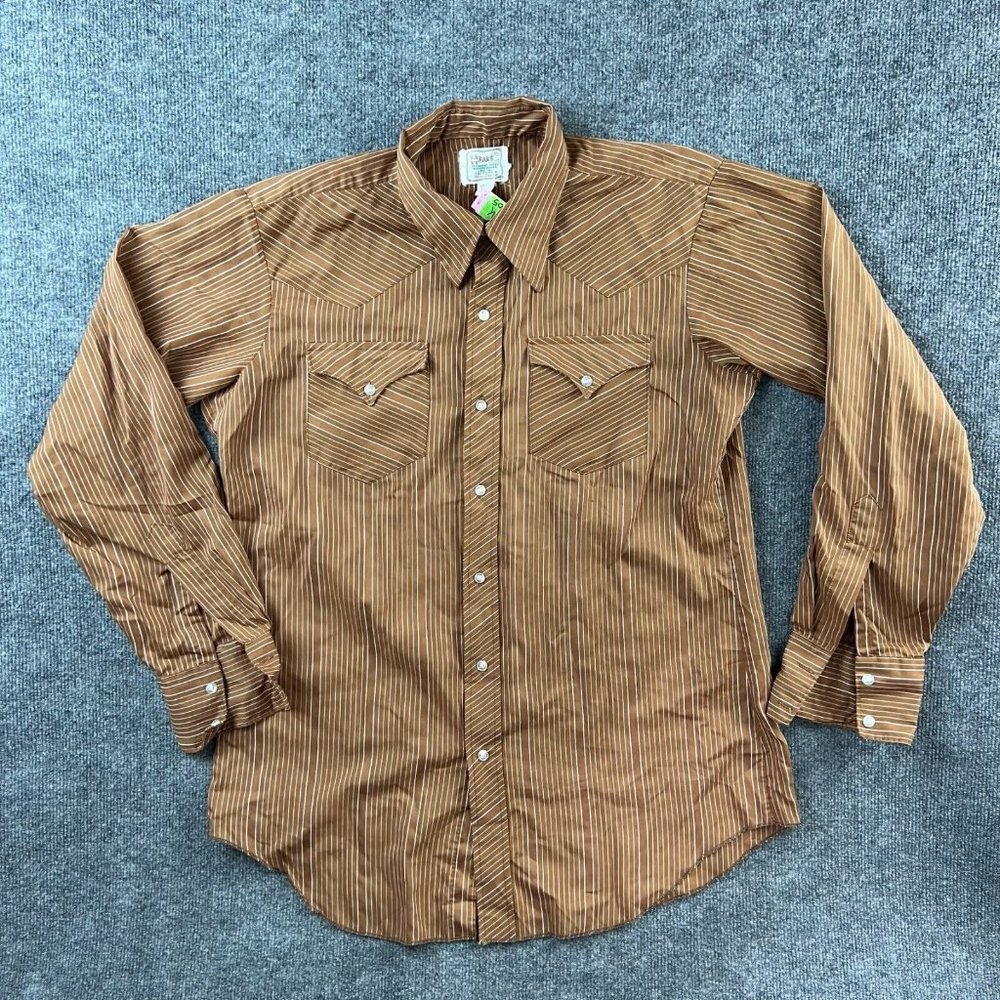 Vintage H Bar C Shirt California Ranchwear Adult XL 16.5 Brown USA Button Mens